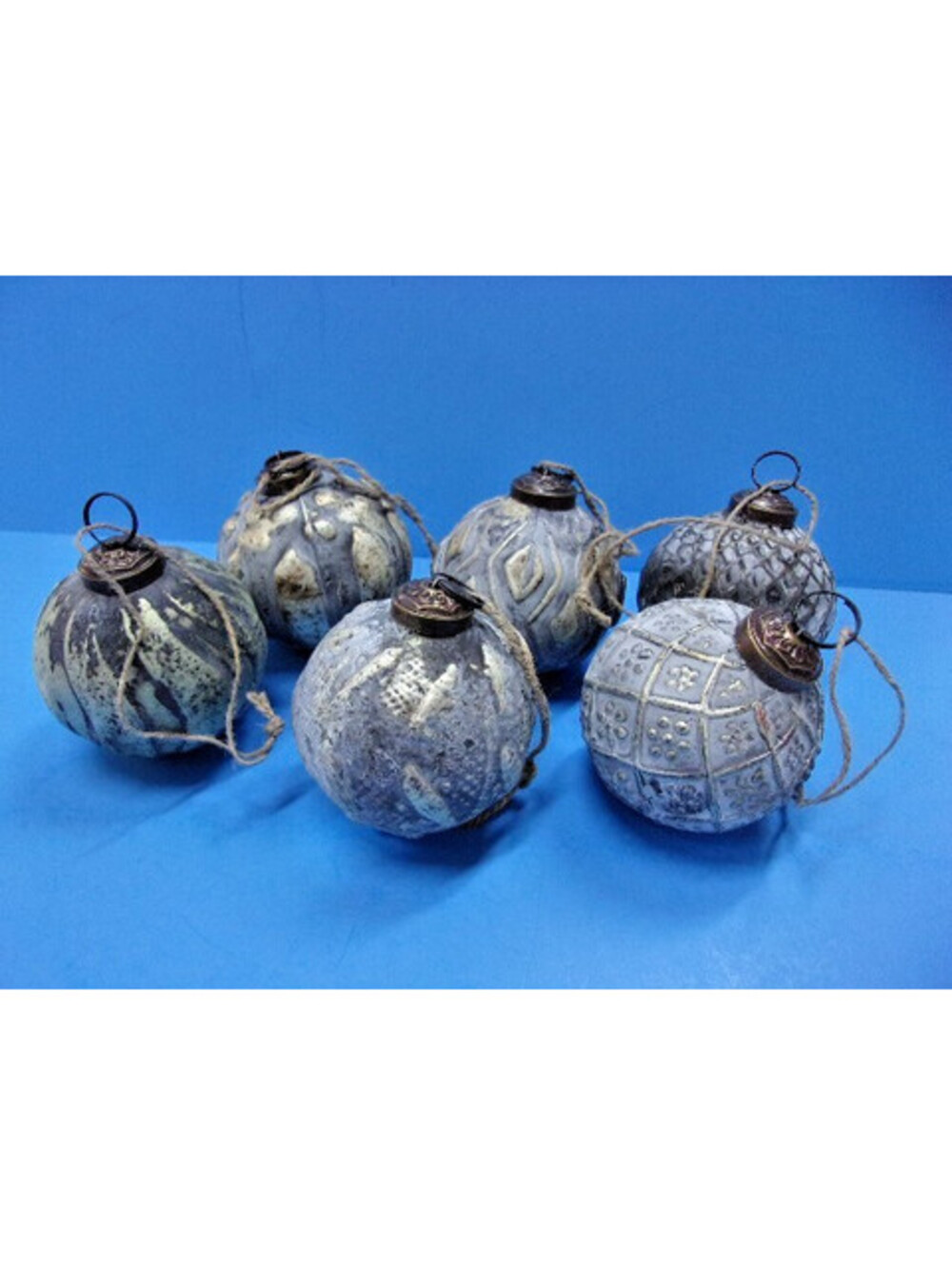 Vintage Kugel Style Set of 6 Glass & Metal Christmas Ornaments Farmhouse Rustic